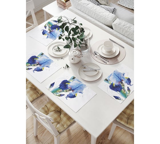 Изображение товара Комплект тканевых салфеток для сервировки стола JOYARTY "акварельные ирисы", 32x46 см, 4 шт. np_38002