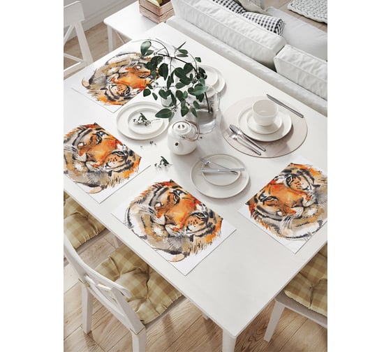 Изображение товара Комплект тканевых салфеток для сервировки стола JOYARTY "портрет тигра", 32x46 см, 4 шт. np_38652