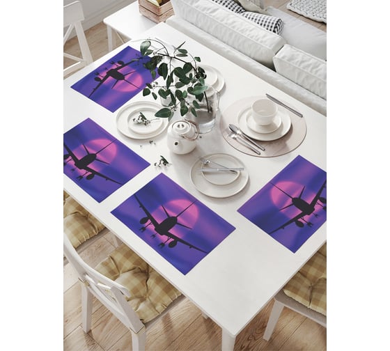 Изображение товара Комплект тканевых салфеток для сервировки стола JOYARTY "самолет в полете на закат", 32x46 см, 4 шт. np_52017