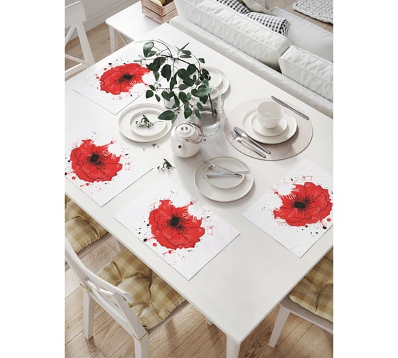 Изображение товара Комплект тканевых салфеток для сервировки стола JOYARTY "акварельный мак", 32x46 см, 4 шт. np_53360