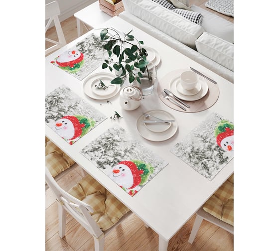 Изображение товара Комплект тканевых салфеток для сервировки стола JOYARTY "снеговик в заснеженном лесу", 32x46 см, 4 шт. np_5718