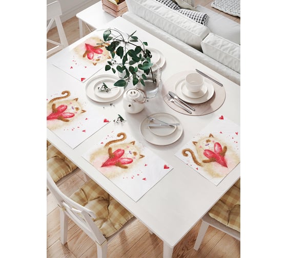 Изображение товара Комплект тканевых салфеток для сервировки стола JOYARTY "с любовью от котика", 32x46 см, 4 шт. np_91956