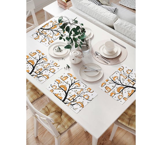 Изображение товара Комплект тканевых салфеток для сервировки стола JOYARTY "кошачье дерево", 32x46 см, 4 шт. np_9653