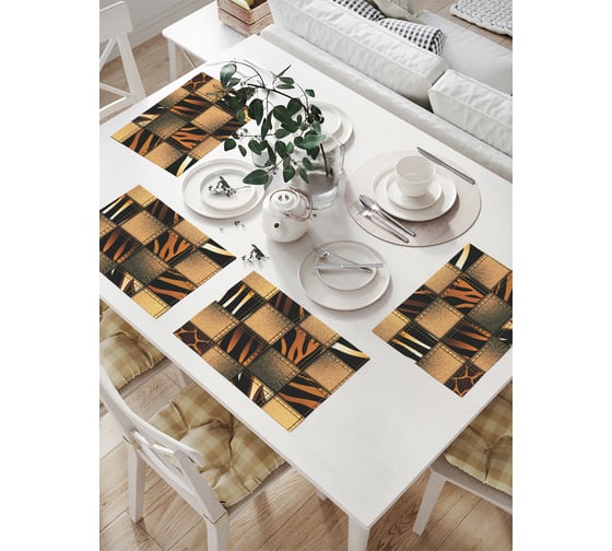 Изображение товара Комплект тканевых салфеток для сервировки стола JOYARTY "мир диких животных в квадрате", 32x46 см, 4 шт. np_10436