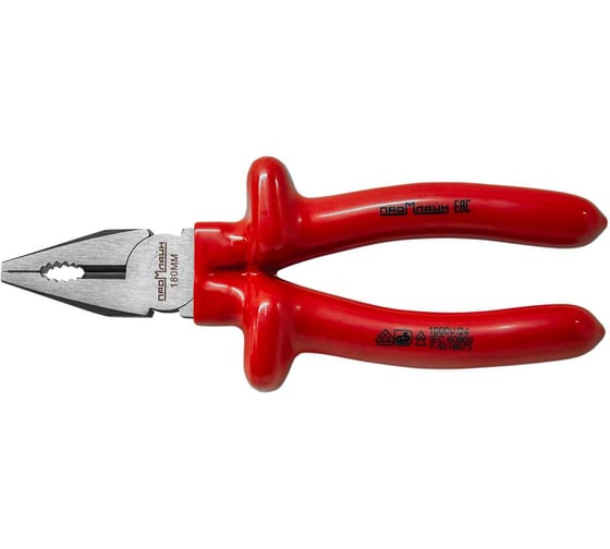 Изображение товара Диэлектрические плоскогубцы Промлайн комбинированные, 180мм, обливные рукоятки, до 1000В, crv ПЛ0210105180_z022
