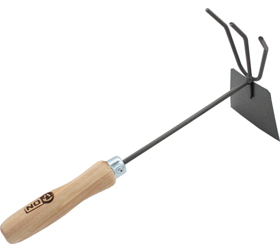 Изображение товара Рыхлитель ON 3 зуба + мотыжка, комбинированный, порошковая покраска, деревянная ручка 24-06-028