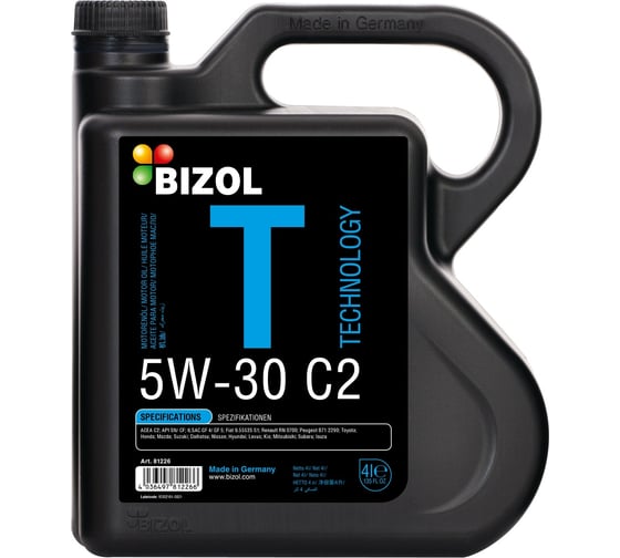 Изображение товара Моторное масло Bizol Technology НС-синтетическое, 5W-30, C2, 4 л 81226