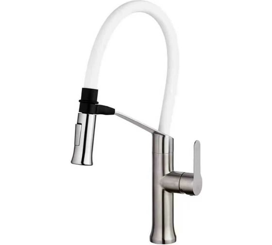 Изображение товара Смеситель для кухни FASHUN с гиб. белым изливом, магнит. фиксатор, нерж. стали SUS304, картридж Ф35 FA A54501-8