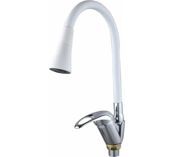 Изображение товара Смеситель для кухни FASHUN с гиб. изливом, H=351 мм хром/белый латунь карт. D=40 мм. A4403+A7356