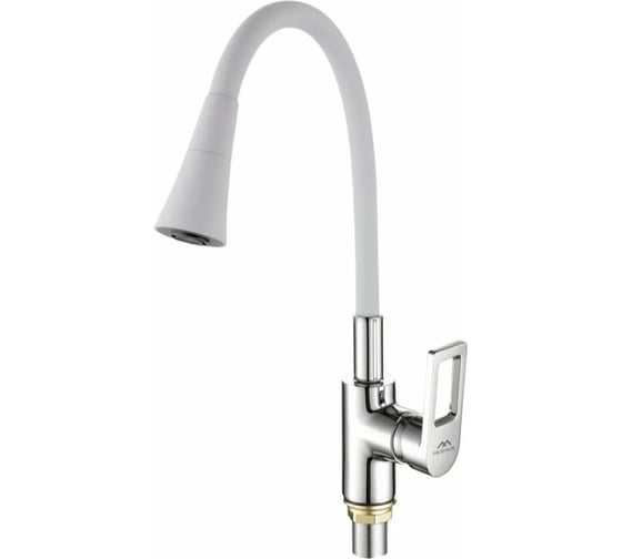 Изображение товара Смеситель для кухни FASHUN с гиб. изливом, H=401 мм хром/белый, латунь, карт. D=35 мм. A4253+B13