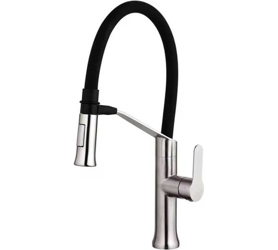 Изображение товара Смеситель для кухни FASHUN с черным гиб. изливом,магнит. фиксатор, нерж. SUS304, ф. 35, сатин A54501-7