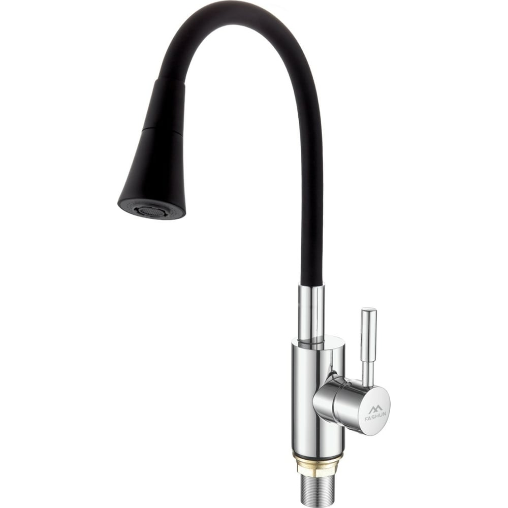 Изображение товара Смеситель для кухни FASHUN с гибким изливом черный хром однорычажный