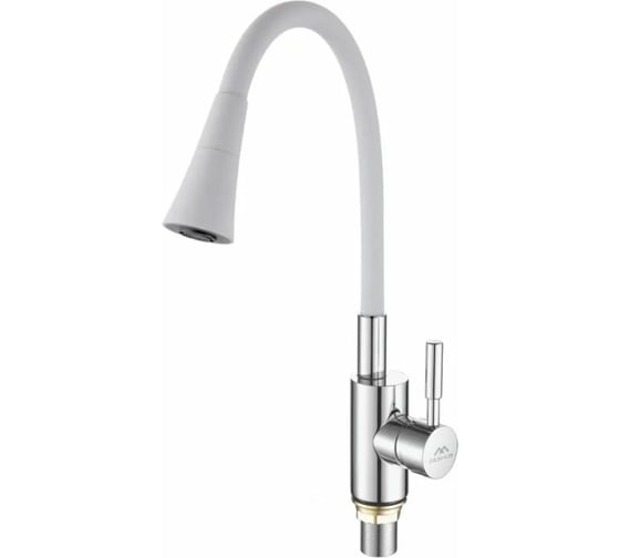 Изображение товара Смеситель для кухни FASHUN с гиб. изливом, H=401 мм, хром/белый, латунь, карт. D=35 мм. A4053+B13