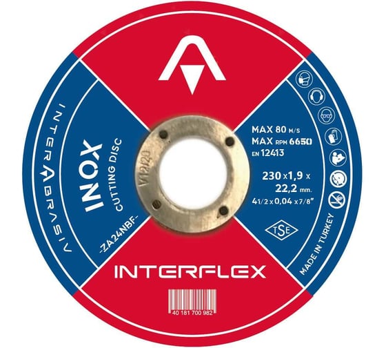 Изображение товара Круг отрезной по нержавеющей стали Inox 230х1.9х22.23 мм Interflex 4687202817986
