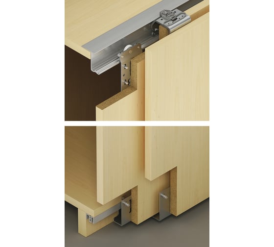 Изображение товара Комплект фурнитуры Hafele Slido F-Line41 35A 2 двери, нижний профиль под крышку 402.36.002