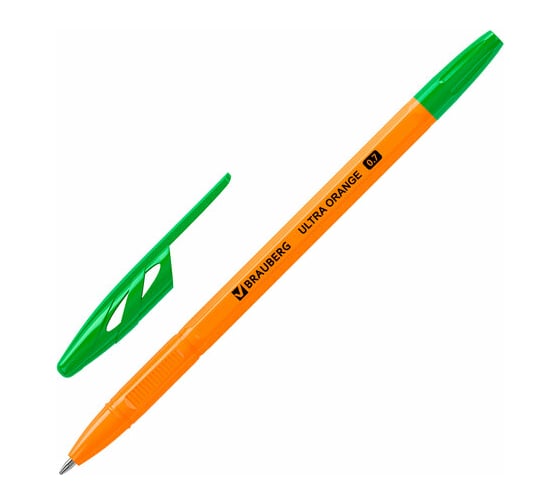 Изображение товара Шариковая ручка Ultra Orange BRAUBERG зеленая, узел 0,7 мм 50 шт 143565