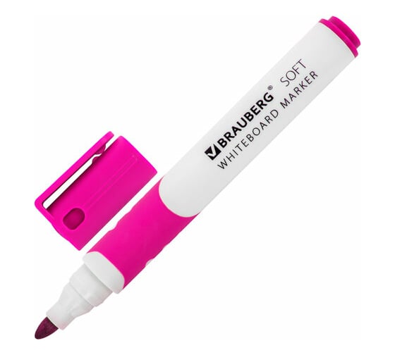 Изображение товара Маркер для белой доски Soft стираемый BRAUBERG, розовый, 5 мм, резиновая вставка 12 шт 152110