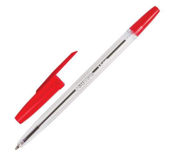 Изображение товара Шариковая ручка BRAUBERG Line красная, корпус прозрачный, узел 1 мм, линия письма 0,5 мм 141341