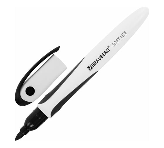 Изображение товара Маркер для белой доски Soft Lite стираемый BRAUBERG, черный, 3 мм, резиновая вставка 12 шт 152103