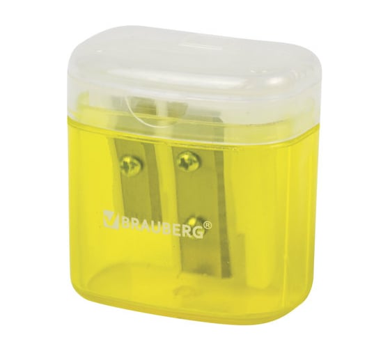 Изображение товара Точилка BRAUBERG Chief 2 отверстия для чернографитных и цветных карандашей, с контейнером, с крышкой, ассорти 226942