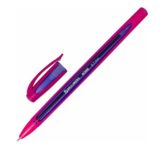 Изображение товара Масляная шариковая ручка BRAUBERG Bomb Gt Color синяя, прорезиненный корпус ассорти, узел 0,7 мм, линия письма 0,35 мм 143346