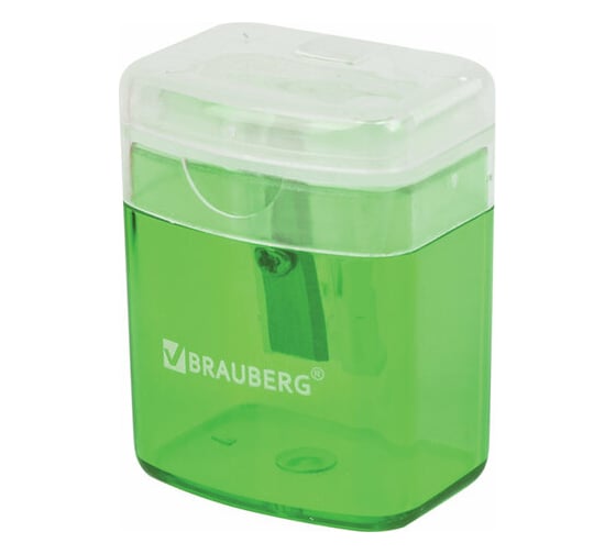 Изображение товара Точилка BRAUBERG OfficeBox с контейнером и крышкой, прямоугольная, в упаковке с подвесом, ассорти 222494