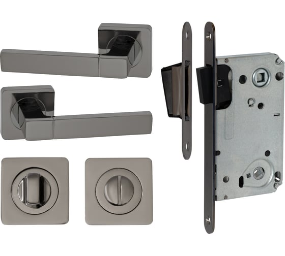 Изображение товара Дверная ручка r06.081 в комплекте с поворотником bk 0605 и механизмом wc 530 b-s magnet bn (черный глянцевый) VETTORE 107