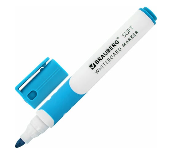 Изображение товара Маркер для белой доски BRAUBERG Soft стираемый, светло-голубой, 5 мм, резиновая вставка 152111