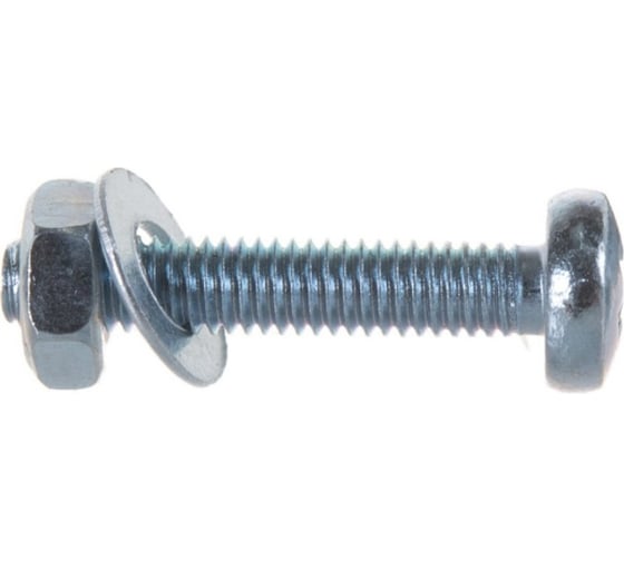 Изображение товара Оцинкованные винты с гайками и шайбами Стройбат DIN 7985, полукруглый, М6x50, 20 шт. 563690