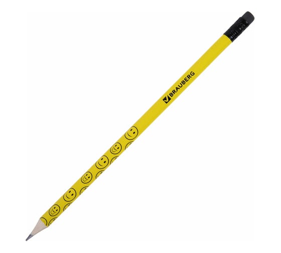 Изображение товара Чернографитный карандаш BRAUBERG, 1 шт., Смайлики, Нв, c ластиком, корпус желтый, заточенный, 180654