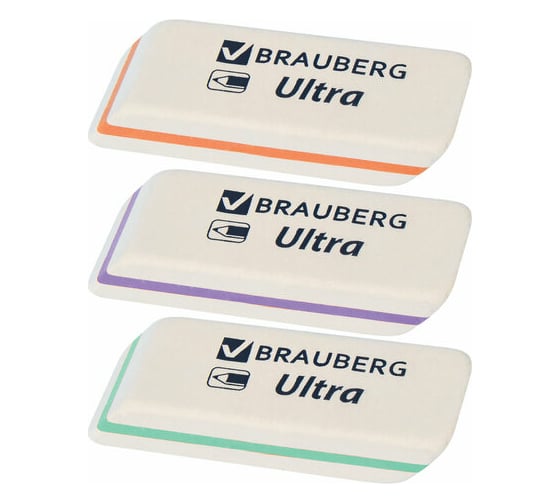 Изображение товара Ластик BRAUBERG Ultra, 50x14x8 мм, белый, детали ассорти, натуральный каучук, 228704