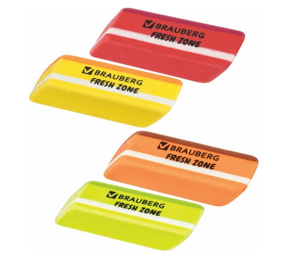 Изображение товара Ластик BRAUBERG большой Fresh Zone, 60x18x12 мм, цвет ассорти, прямоугольный, скошенный, 228717