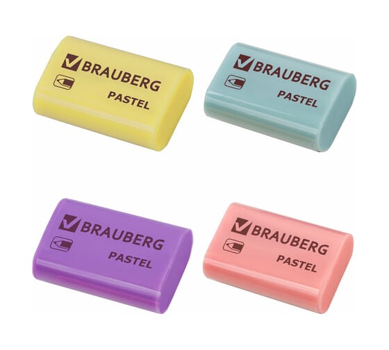 Изображение товара Ластик BRAUBERG Pastel, 37x24x11 мм, ассорти пастельных цветов, экологичный Пвх, 229582