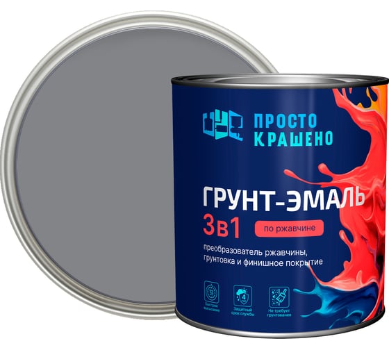 Изображение товара Грунт-эмаль Простокрашено! по ржавчине 3 в 1, серая, 2.7 кг 69704