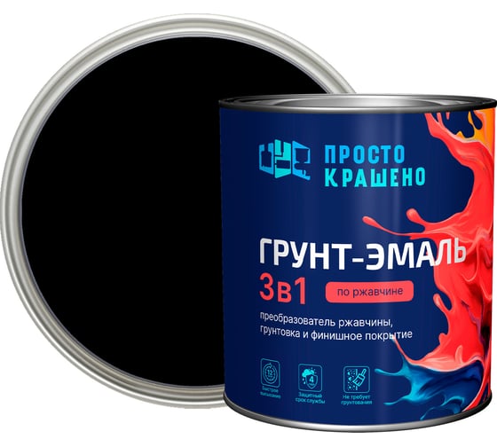 Изображение товара Грунт-эмаль Простокрашено! по ржавчине 3 в 1, черная, 2.7 кг 69712