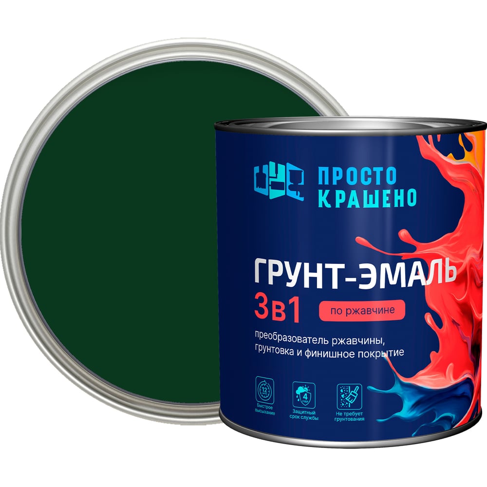 Изображение товара Грунт-эмаль Простокрашено! по ржавчине 3 в 1, зеленая, 2.7 кг