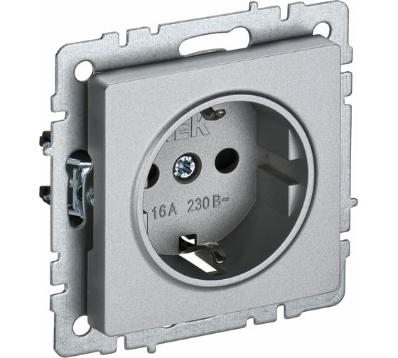 Изображение товара 1-местная розетка IEK Brite с заземлением с защитными шторками 16а рс14-1-0-бра алюминий BR-R14-16-K47