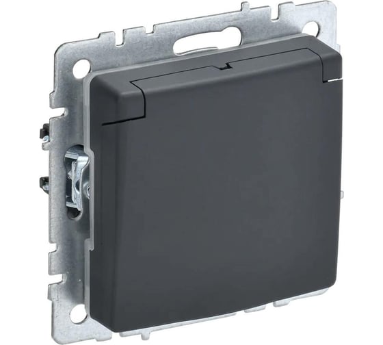 Изображение товара 1-местная розетка IEK Brite рсбш10-3-44-брб с заземлением, с защитными шторками и крышкой, 16А, ip44, графит BR-R16-16-44-K53