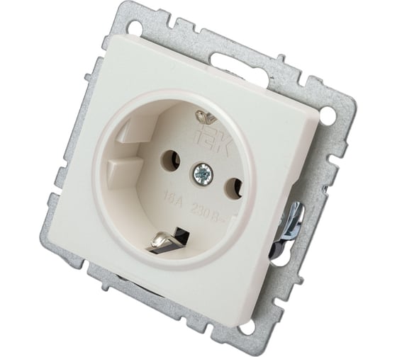 Изображение товара 1-местная розетка IEK Brite рс11-1-0-брж с заземлением, без защитных шторок, 16А, жемчуг BR-R11-16-K36