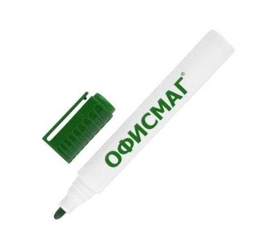 Изображение товара Стираемый маркер для белой доски зеленый ОФИСМАГ, круглый наконечник, 3 мм 12 шт 152221