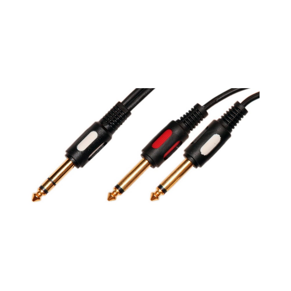Шнур Pro Legend 6.35мм штекер стерео - 2x6.35мм штекер моно OD4.0x8.0мм 1.5м, Gold PL1093