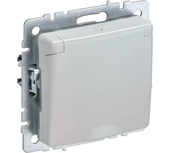 Изображение товара 1-местная розетка IEK Brite рсбш10-3-брж с заземлением, с защитными шторками и крышкой, 16А, ip20, жемчуг BR-R16-16-K36