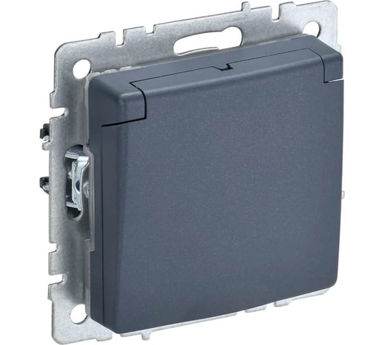 Изображение товара 1-местная розетка IEK Brite рсбш10-3-брм с заземлением, с защитными шторками и крышкой, 16А, ip20, маренго BR-R16-16-K35