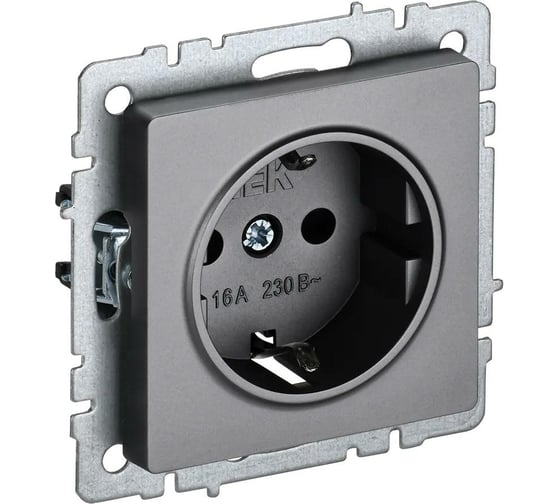 Изображение товара 1-местная розетка IEK Brite рс14-1-0-брс с заземлением, с защитными шторками, 16А, сталь BR-R14-16-K46