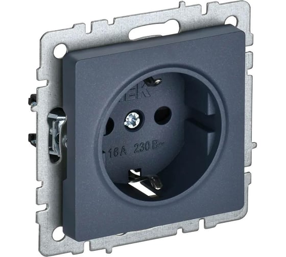 Изображение товара 1-местная розетка IEK Brite рс14-1-0-брм с заземлением, с защитными шторками, 16А, маренго BR-R14-16-K35