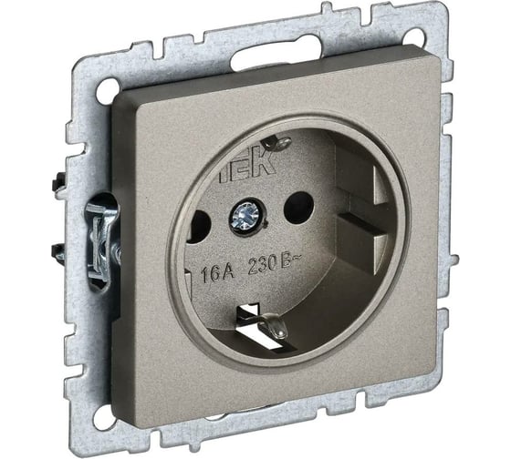 Изображение товара 1-местная розетка IEK Brite рс11-1-0-брш с заземлением, без защитных шторок, 16А, шампань BR-R11-16-K37