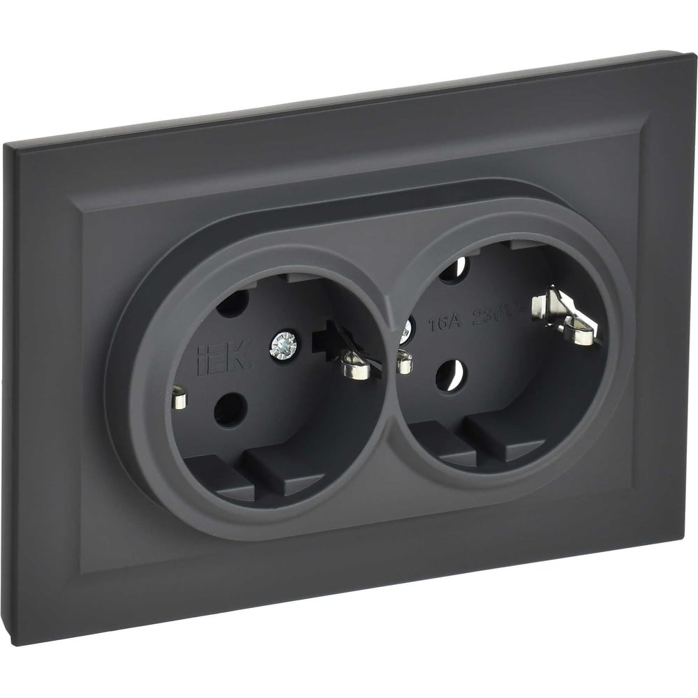 Изображение товара 2-местная розетка IEK Brite рс12-3-брг с заземлением графит 16A
