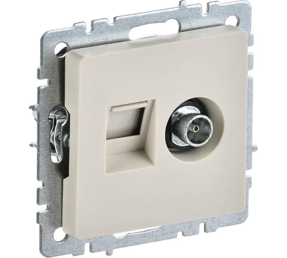 Изображение товара Двойная розетка IEK Brite tv+rj45 ртв/рк12-бркр категория 5e, бежевый BR-AK20-1-K10