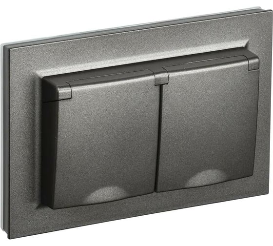 Изображение товара 2-местная розетка IEK Brite рсбш12-3-44-бртб с заземлением, с защитными шторками и крышкой, 16А, в сборе, ip44, темная бронза BR-R26-16-44-K45-F