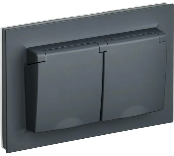 Изображение товара 2-местная розетка IEK Brite рсбш12-3-44-брг с заземлением, с защитными шторками и крышкой, 16А, в сборе, ip44, графит BR-R26-16-44-K53-F